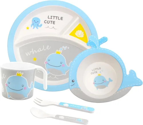 Conjunto de Alimentación para Niños de 5 Piezas, Juego de Vajilla para Niños Pequeños Incluye Plato, Tazón, Taza, Tenedor y Cuchara, Utensilios,