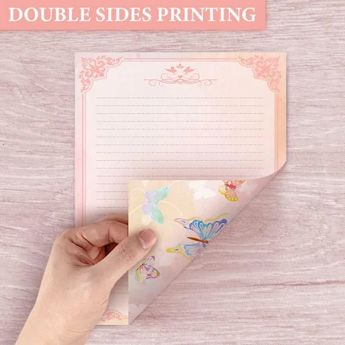 Miniatura 5 de Anzon Mories Juego de papelería de 72 piezas (48 hojas de papel y 24 sobres) de 8.5 x 11 pulgadas, letras gruesas de acuarela rosa para niñas, papel
