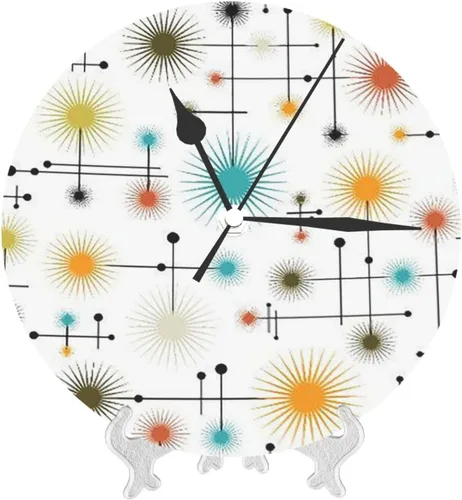 Miniatura 9 de Star Retro Go - Reloj de pared redondo de líneas modernas de mediados de siglo, reloj silencioso de 10 pulgadas sin tictac, estilo retro decorativo