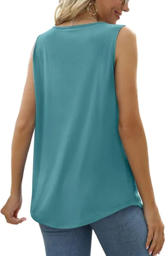 Miniatura 98 de Saloogoe - Camisetas sin mangas veraniegas para mujeres, plisadas con cuello cuadrado y dobladillo curvado, blusas de ajuste holgado con movimiento