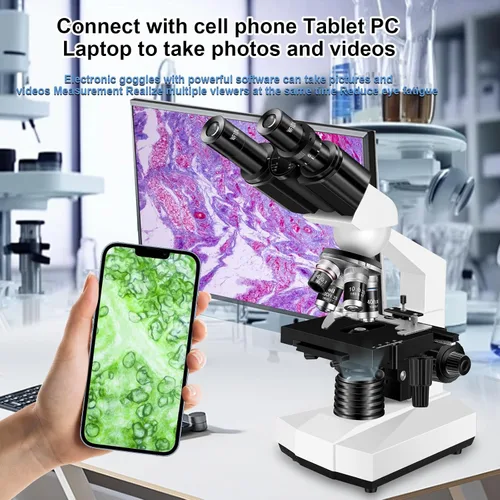 Miniatura 3 de Microscopio para adultos con oculares WF10x y WF25x, aumento de 40X-2000X, cámara USB, microscopio para adultos adecuado para laboratorio y escuela