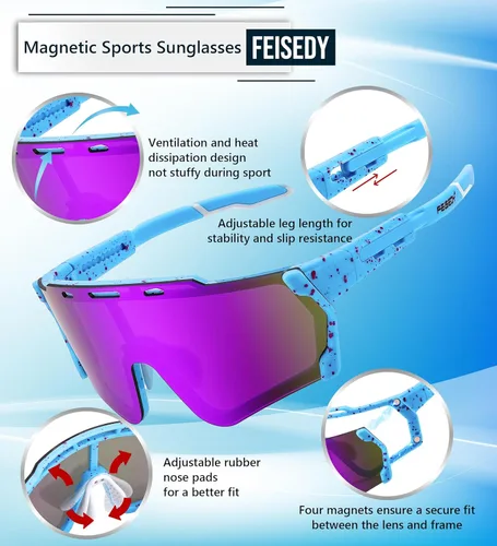Miniatura 4 de FEISEDY Ciclismo Deportes Gafas de sol Wraparound Lente Magnética Ajustable Piernas Visera Hombres Mujeres Juventud Escudo B0028