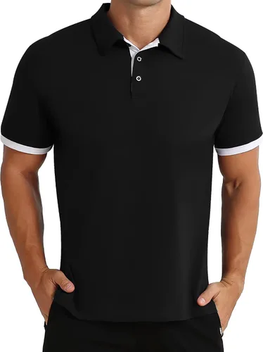 NITAGUT Polo de manga corta y larga para hombre estilo casual ajustado camiseta de algodón de diseño básico para hombre