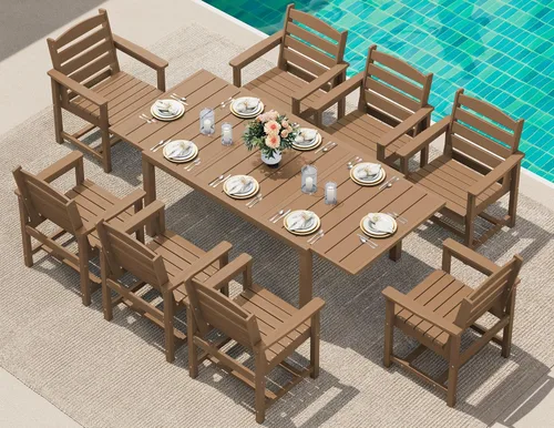 Miniatura 48 de SERWALL Juego de comedor para exteriores de 9 piezas, mesa de comedor expandible de 60 a 83 pulgadas y 8 sillas de polietileno de alta densidad