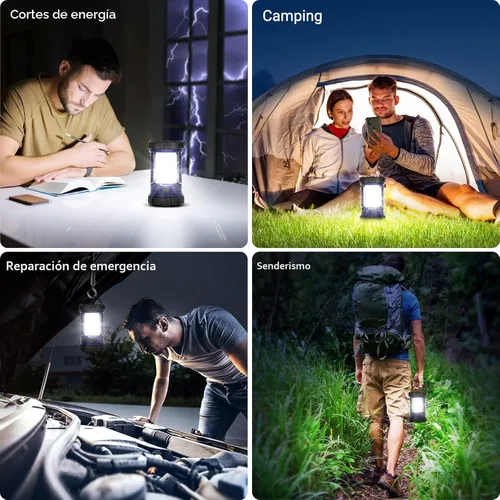 Miniatura 7 de Linterna de camping, linternas LED de 3200 lúmenes para cortes de energía, cargador de teléfono de 4600 mAh y linterna recargable, 5 modos de luz