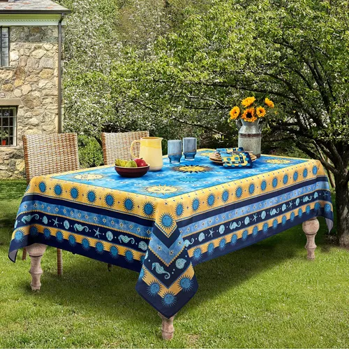 Miniatura 7 de Home Bargains Plus Blue Sun - Manteles individuales de tela mediterránea, diseño de medallón costero y vida marina, resistentes al agua y a