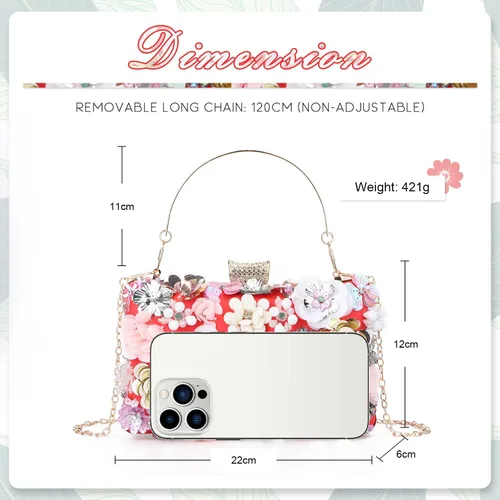 Miniatura 2 de KUANG! Bolsos de noche con flores florales para mujer, bolsos de mano coloridos con diamantes de imitación, bolso de hombro con cadena de boda