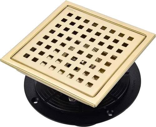 Miniatura 7 de Drenaje de ducha de 6 pulgadas en oro cepillado, kit de drenaje cuadrado para piso de ducha de acero inoxidable con rejilla de inserción de azulejos