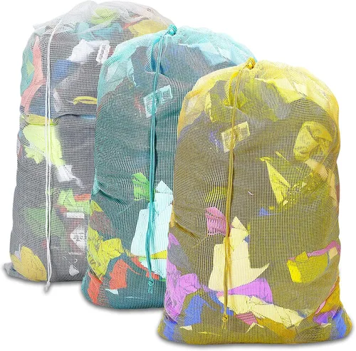 Miniatura 10 de Bolsas de lavandería de malla resistente de 24 x 36 pulgadas con cierre de cordón, paquete de 3, color negro