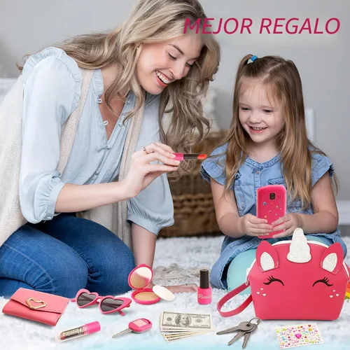 Miniatura 7 de Maquillaje de simulación para niños pequeños de 3 a 5 años, monederos para niñas de 4 a 6 años, monederos para niñas pequeñas con accesorios