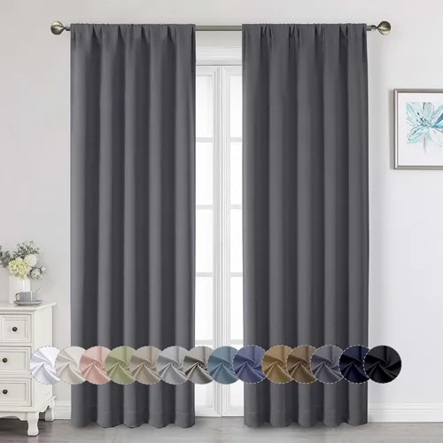 Miniatura 69 de Cortinas opacas para dormitorio, sala de estar, juego de 2 paneles de 54 pulgadas de largo, cortinas de oscurecimiento de habitación con aislamiento