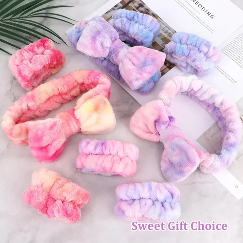 Miniatura 7 de CIEHER 12 PCS Diademas de Maquillaje para Mujeres Muñequeras Bandas de Lavado Scrunchies Puños para Lavar la Cara, Banda de Cabello Suave con Lazo a