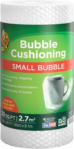 Duck Brand Bubble Wrap - Embalaje protector original, 12 pulgadas de ancho x 30 pies de largo, rollo individual (393251), transparente