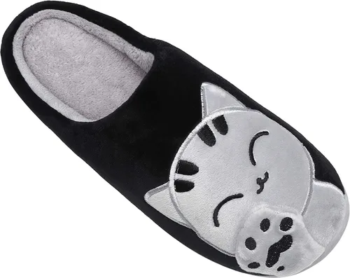 Miniatura 3 de Rojeam - Zapatos de felpa con diseño de gato para mujer, cálidos, antideslizantes, antideslizantes, para mujer y hombre