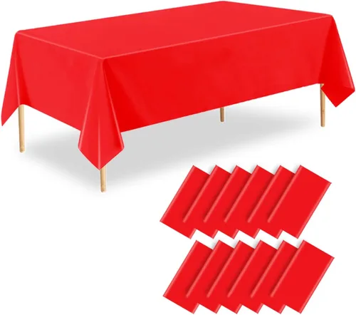 Miniatura 61 de Mantel desechable rojo, paquete de 2 manteles rectangulares de plástico rojo de 54 x 108 pulgadas, para fiesta de cumpleaños, boda, Navidad