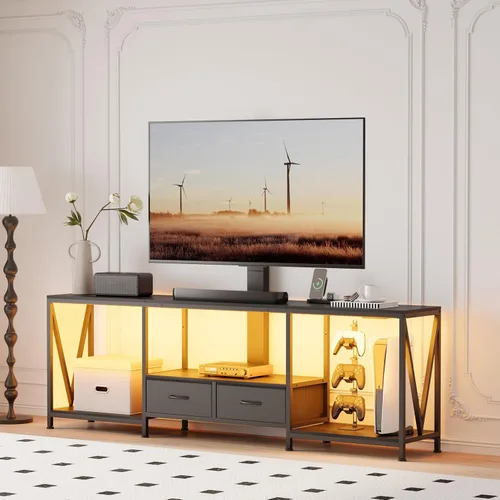 Miniatura 4 de Soporte de TV de 63 pulgadas de ancho con soporte para TV de 50, 55, 65, 75 pulgadas, centro de entretenimiento con toma de corriente y luces LED