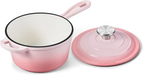Miniatura 12 de Onader Sartén de hierro fundido esmaltado, cacerola pequeña de 1 cuarto de galón con tapa, olla de hierro fundido, horno holandés esmaltado, Blanco