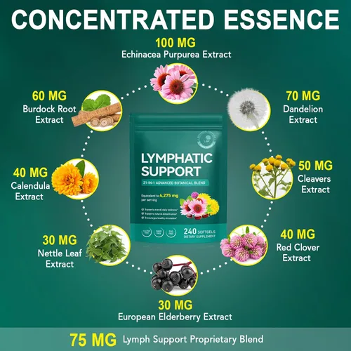 Miniatura 2 de Suplementos de drenaje linfático, suplemento de apoyo del sistema linfático para mujeres y hombres, mezclas de hierbas naturales con equinácea