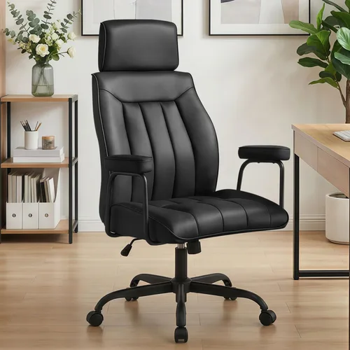 Miniatura 14 de Furniliving Silla de oficina blanca y dorada, sillas de oficina de cuero, silla de tocador ajustable con patas doradas y reposabrazos acolchado