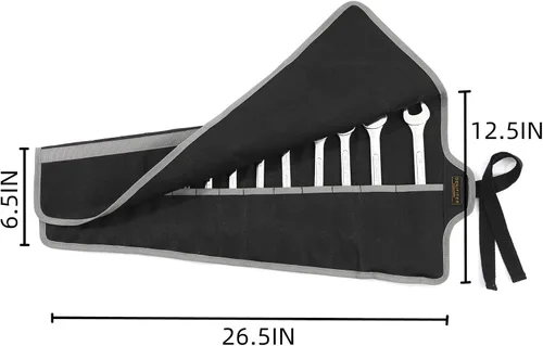 Miniatura 2 de Bolsa de herramientas, juego de llaves de lona encerada duradera, bolsas enrollables multiusos con correa (26.5 x 12.5 pulgadas, negro)