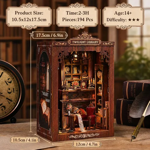 Miniatura 3 de Soothee Kit de manualidades Rincón del libro con luces LED (Biblioteca del Crepúsculo) - Rompecabezas 3D para adultos y adolescentes, miniaturas