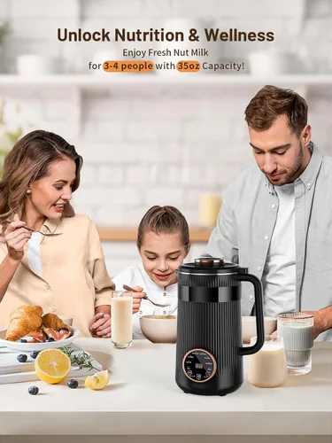 Miniatura 7 de Máquina para hacer leche de frutos secos, 35 oz casera de soja, almendra, avena, coco, bebidas a base de plantas y sin lácteos, máquina automática