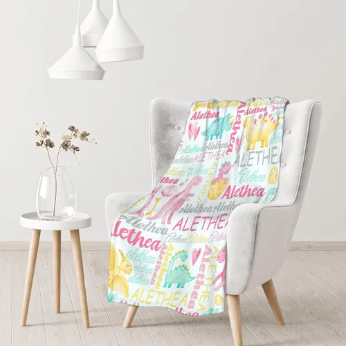 Miniatura 5 de Manta de bebé personalizada de Sandilya para niñas y niños, manta de bebé personalizada con dinosaurio, manta envolvente para niños pequeños, bebés