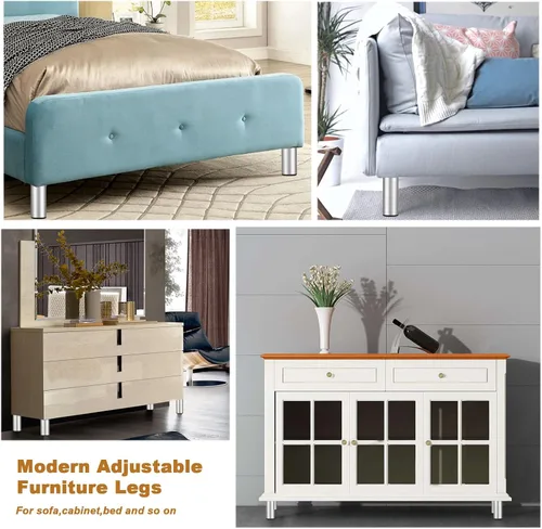Miniatura 7 de BSTKEY 4 patas de gabinete de aleación de aluminio de 4 pulgadas – Patas de repuesto ajustables para muebles de gabinete, patas de pie de sofá