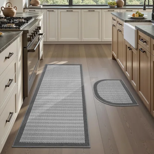 Miniatura 11 de PADOOR Juego de 2 alfombras de cocina antideslizantes, extra grandes de 2.5 x 6 pies + 20 x 32 pulgadas, para suelo de cocina, antideslizante