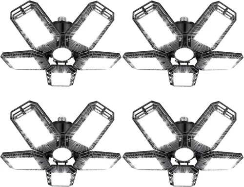 Miniatura 10 de Luyata Paquete de 4 luces LED de garaje de 200 W deformables 20000 lm cerca del techo, 6500 K, luz LED ultra brillante para tienda con 6 paneles