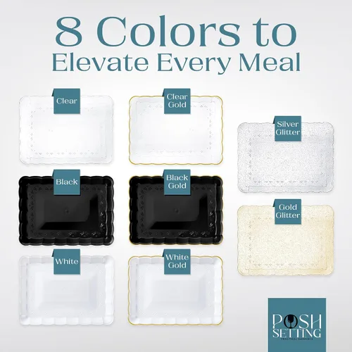 Miniatura 7 de Posh Setting - Bandejas doradas con purpurina para fiestas, platos de plástico de 9 x 13 pulgadas y bandejas de alimentos