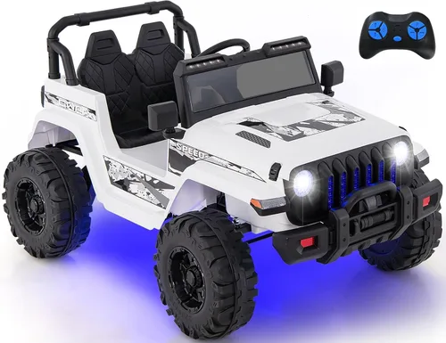 INFANS Camión de paseo para niños con control remoto de 2.4 G, autos eléctricos con batería de 12 V para niños con 3 velocidades, pantalla de Blanco