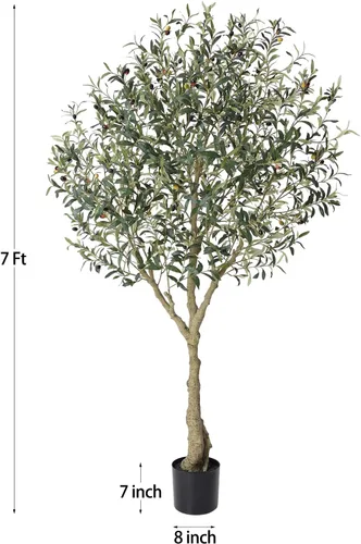 Miniatura 8 de LOMANTO - Árboles de olivo artificiales para interiores, 7 pies de alto, plantas de olivo artificiales altas, árbol de olivo falso de seda en maceta
