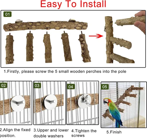 Miniatura 5 de Escalera de loro para pájaros, perca para jaula, puente de madera para pájaros, soportes para ejercicio, loro que escala, juguetes para masticar