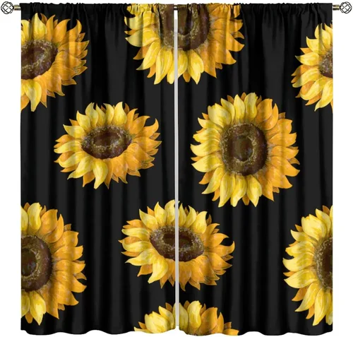 Miniatura 27 de Cortinas opacas con diseño de girasol, rústico, con diseño de girasol, mariposa, verde, amarillo, negro, para niñas, mujeres, dormitorio, sala