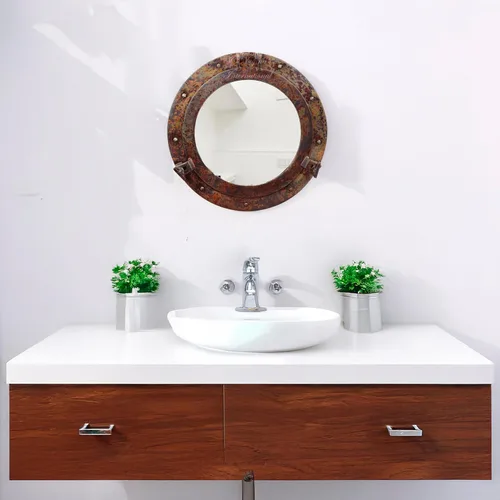 Miniatura 6 de Nagina International Espejo náutico de buey náutico de alta calidad con diseño de náutica de cobre rústico Espejos de baño náuticos