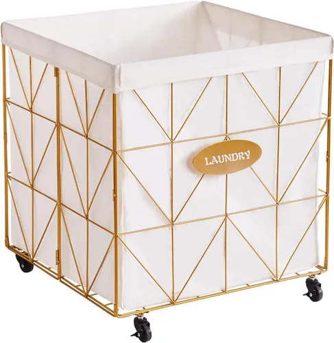 Miniatura 3 de Cesta plegable para la ropa sucia con ruedas, capacidad y forro extraíble, marco de metal resistente para almacenamiento y transporte de ropa