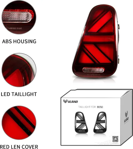 Miniatura 7 de VLAND LED Luces Traseras Rojas Compatibles Para [2001-2006 BMW Mini Cooper R50 R52 R53 y Mini Cooper Hatchback/Convertible de 1ª generación] Con