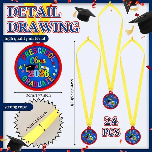 Miniatura 7 de Sratte Medalla de graduación preescolar de jardín de infantes para niños, medallas de premio de graduación con cinta amarilla para el cuello