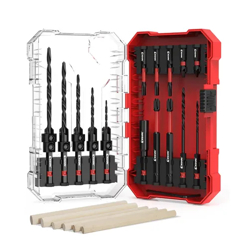 Miniatura 10 de Juego de brocas avellanadas EZARC, 22 piezas de broca avellanada con 2 cortadores de tapones de madera, soporte de broca de extensión magnética