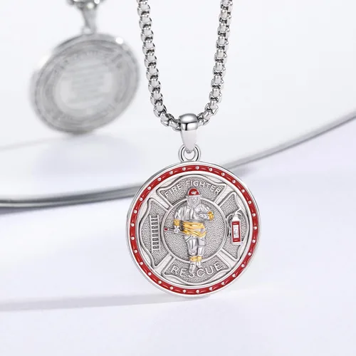 Miniatura 547 de Collar con colgante de plata de ley 925 con medalla de San Patrón, joyería religiosa para hombres y mujeres, con cadena de acero inoxidable 316L