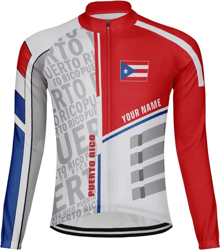 Jersey de ciclismo personalizado de Puerto Rico para hombre, manga larga, color rojo