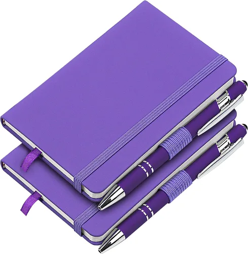 Miniatura 10 de Paquete de 2 cuadernos de bolsillo con 2 bolígrafos negros, de 3.7 x 5.5 pulgadas, pequeños diarios en blanco de tapa dura con soporte para Rojo