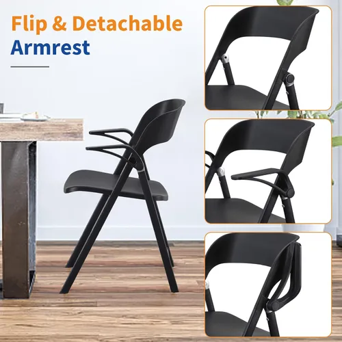 Miniatura 5 de Silla de oficina plegable, sillas plegables de plástico con reposabrazos desmontable, sillas de comedor apilables, silla plegable portátil