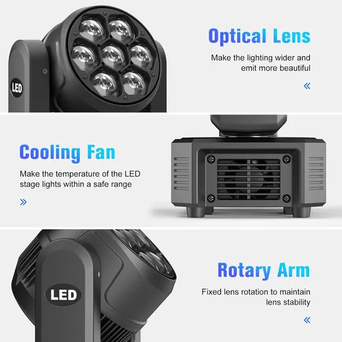 Miniatura 7 de HOLDLAMP Luces de DJ de cabeza móvil, mini 7 x 25 W, haz RGBW y luces de escenario de lavado, efecto LED 4 en 1, luz de enfoque de ojo de abeja