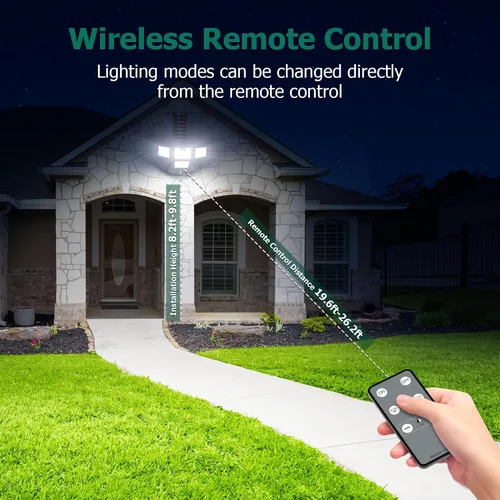 Miniatura 5 de Luces solares de 4500 lm para exteriores, 4 cabezales ajustables, luces con sensor de movimiento, 3 modos, luces de pared de seguridad solar