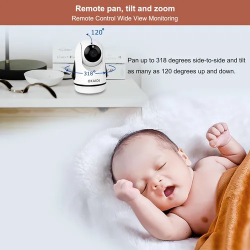 Miniatura 6 de OKAIDI - Monitor de bebé con video y 2 cámaras, pantalla de 5 pulgadas, monitor de bebé sin WiFi, batería de 30H y rango de 300 m, cámara de bebé