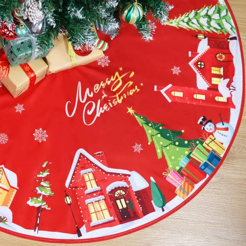 Miniatura 12 de Falda de árbol de Navidad, 48 pulgadas Falda de árbol de Navidad a cuadros de búfalo rojo y negro, falda de árbol de Navidad rústica gruesa
