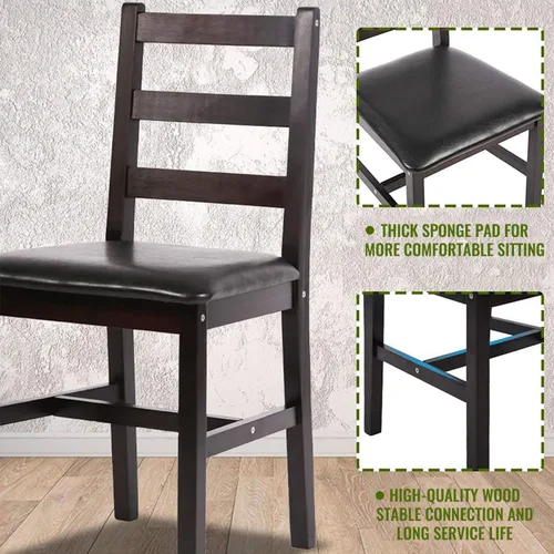Miniatura 3 de FDW Juego de mesa de comedor de madera maciza de 5 piezas para 4 Marrón Mesa de cocina de pino con sillas tapizadas Diseño que ahorra