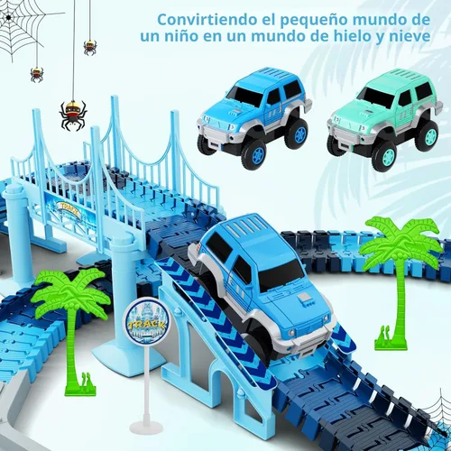 Miniatura 5 de Juguetes de auto de pista, 269 piezas de juguete de pistas de carreras, crea un camino de carreras del mundo congelado, juego de pistas flexibles